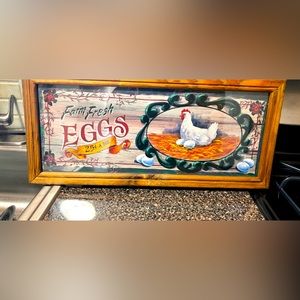 Antique inspired Farmhouse “Eggs” sign in a wooded and glass frame